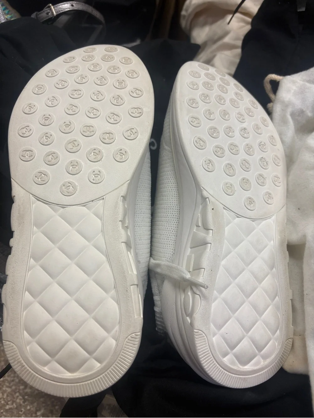 CHANEL White Sequined Lace-Up Sneakers - Women's
